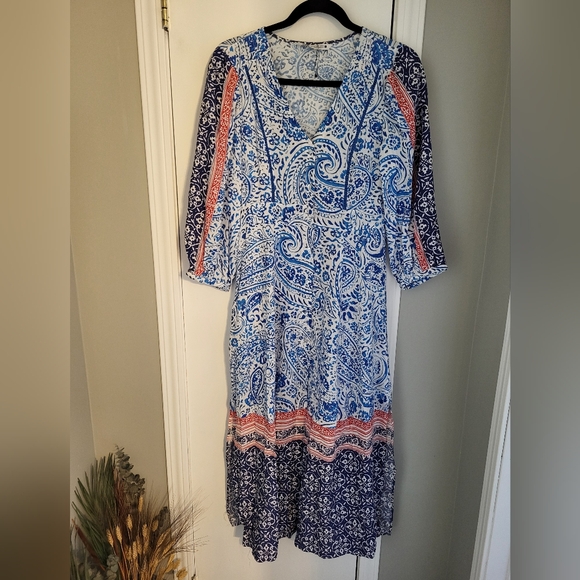 Zara (Bloggers Favorite) Printed Tunic Dress Size X-small Blue/White/Red - Picture 7 of 16